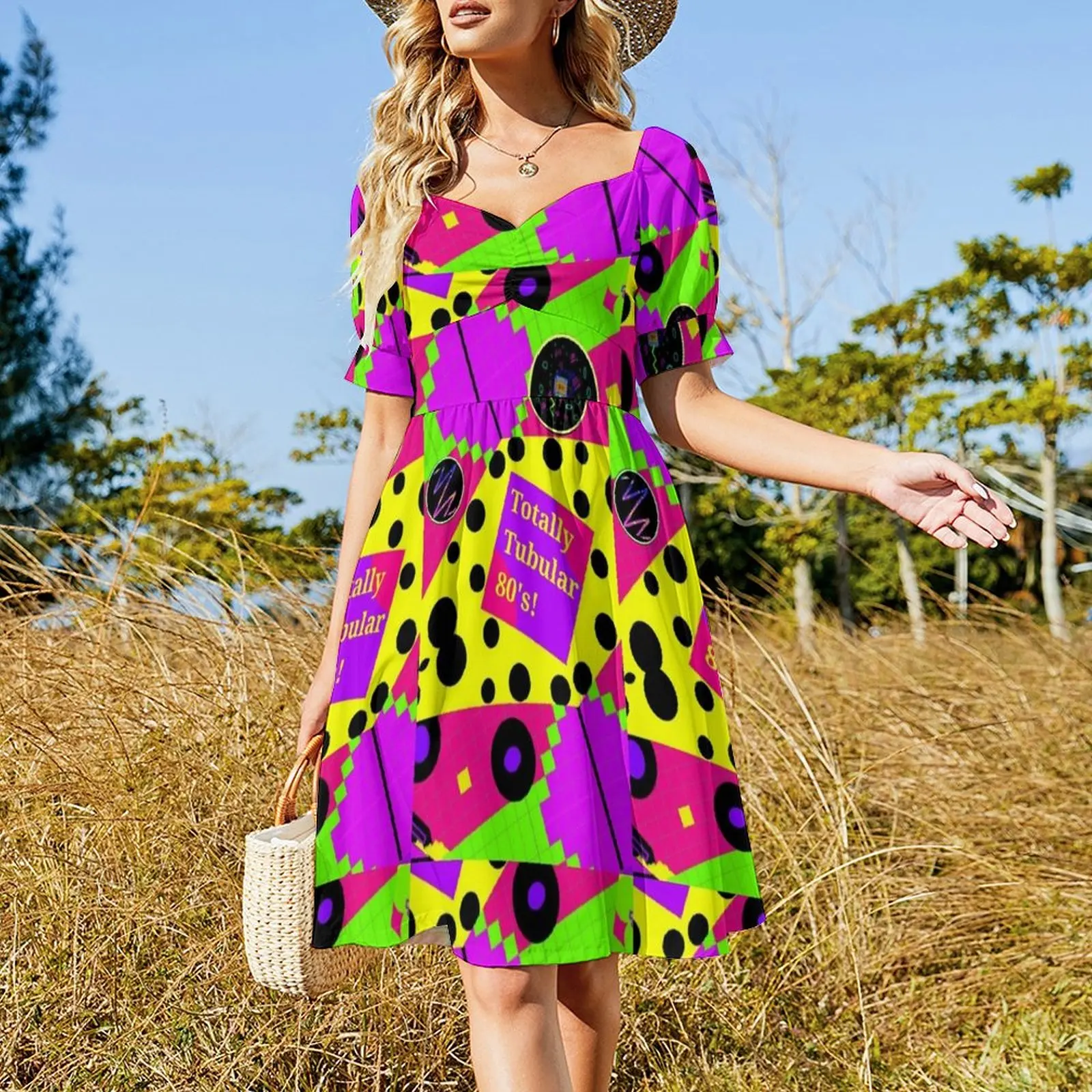 Totally Tubular 80's Short Sleeved Dress dress luxury dress Long