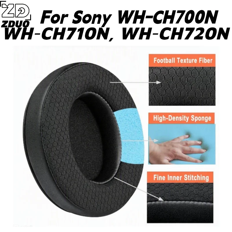 For Sony WH-CH700N WH-CH710N WH-CH720N Headsets, Mesh Spliced Protein Leather Ear Cushions, Soft Memory Foam Earmuff Replacement - view 2