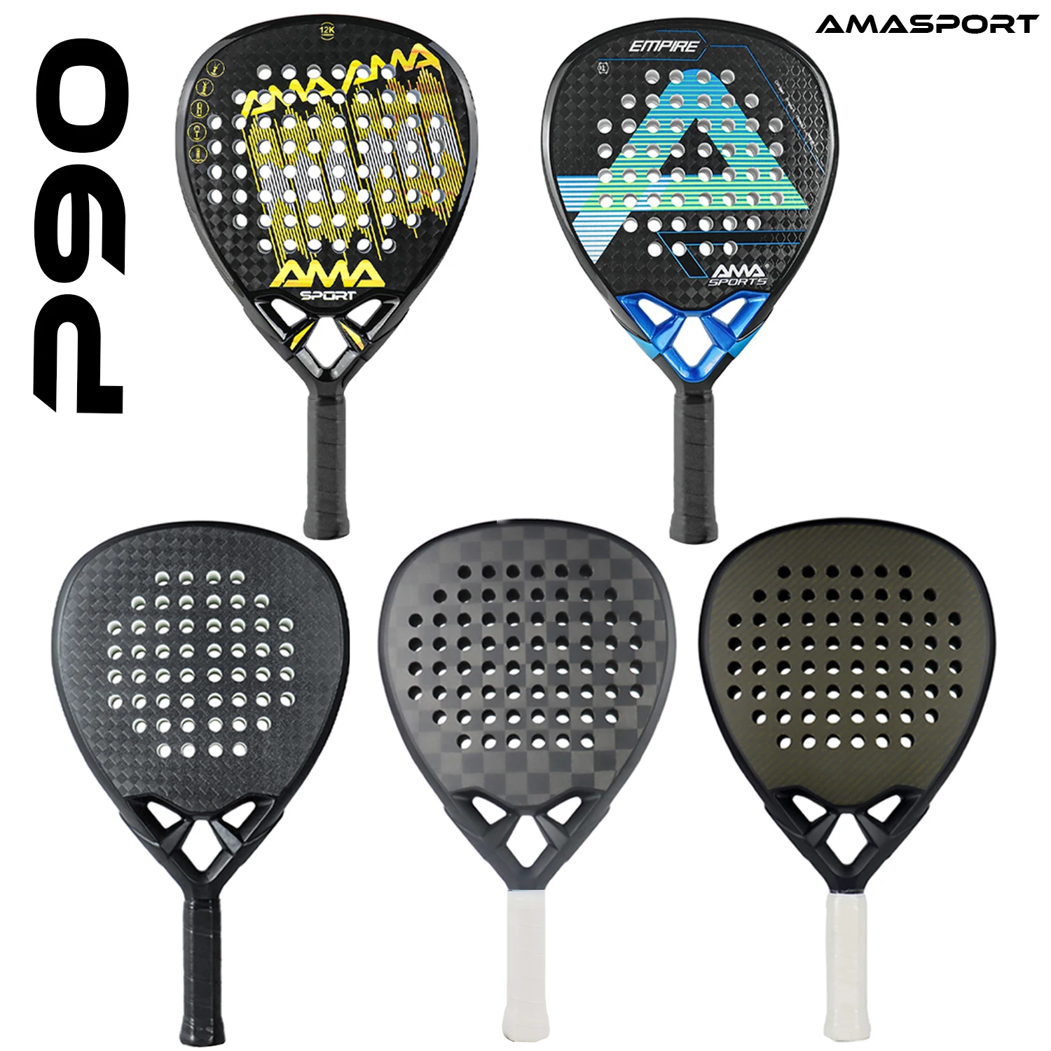 AMASPORT Padel Racket 100%/3/12/18K/Kevlar Carbon Tennis Paddle Racket EVA SOFT 38mm Diamond Shape Tenis Padel Raquete