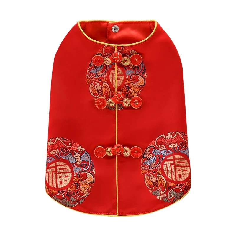 

New Year Pet Clothes Tang Suit Chinese Spring Festival Dog Clothing Vest Cat Yorkie Pomeranian Poodle Bichon Schnauzer Costume