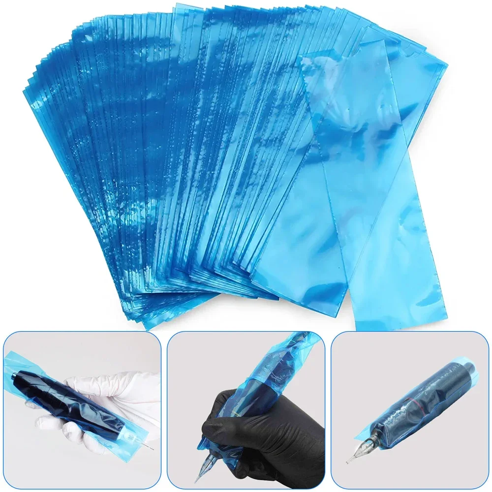 50/100/200Pcs Tattoo Pen Bags Disposable Tattoo Machine Clip Cord Cover Sleeves Plastic Blue Makeup Body Art Tattoos Accessories