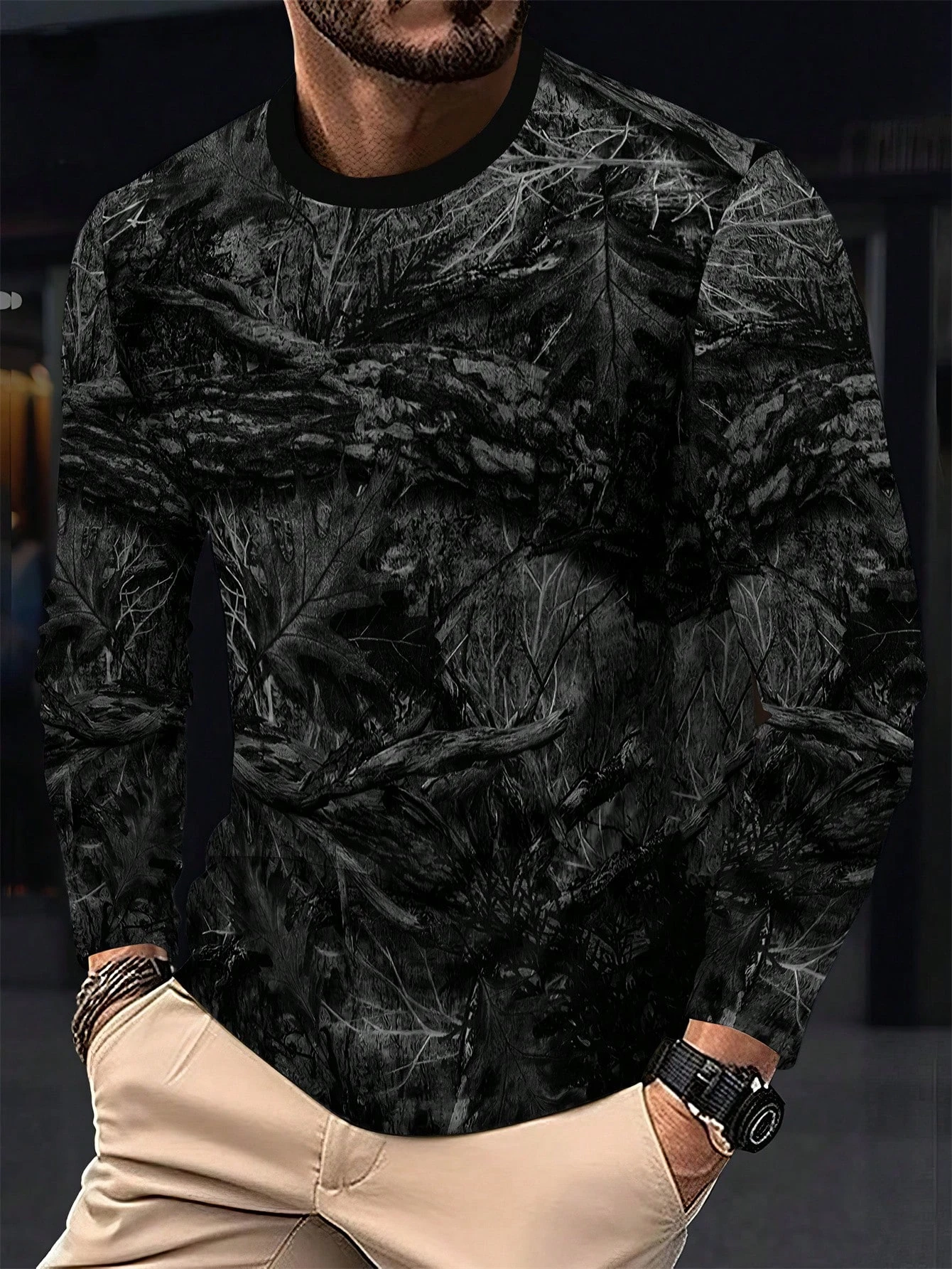 

Футболка с длинным рукавом с 3D принтом и цветочным узором в виде листьев, мужская модная футболка на весну и осень, стильные и крутые топы для улицы