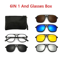 6 in 1 Set Magnetic Myopia Sunglasses Clip And Glasses Frame Women Men Multifunctional Polarized Night Vision Lens Eyewear