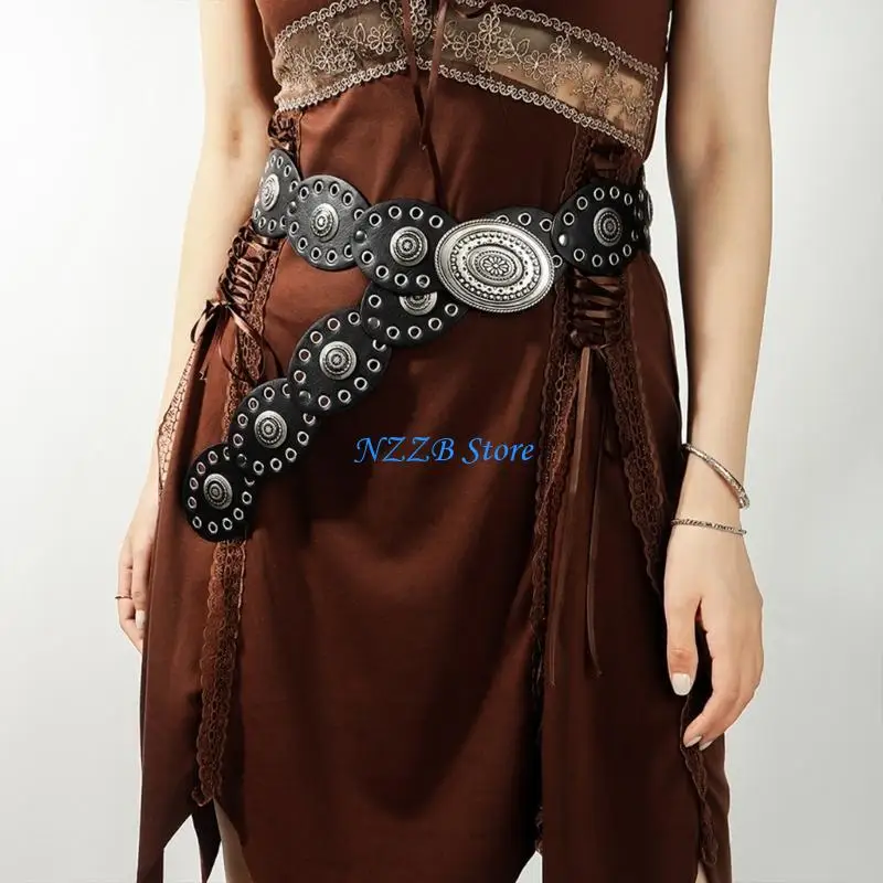 

T21F Metal Eyelets Oval Belt Aesthetic Hollowed Out Belt Bohemian Pants Decor Teens Girl Waistband Female Vintage Accessories