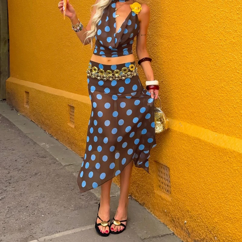 

Style Fashionable Polka Dot Irregular Mesh Skirt 2026 New Temperament Light and Mature Style Mid-length Skirt