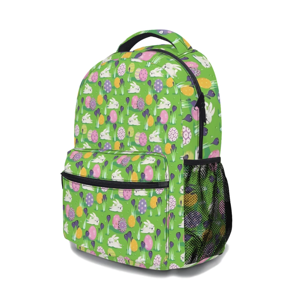 Sac à Dos d'École Imprimé à Motif de Matin de Pâques, Sacoche à la Mode sur Fond Vert, Nouvelle Collection