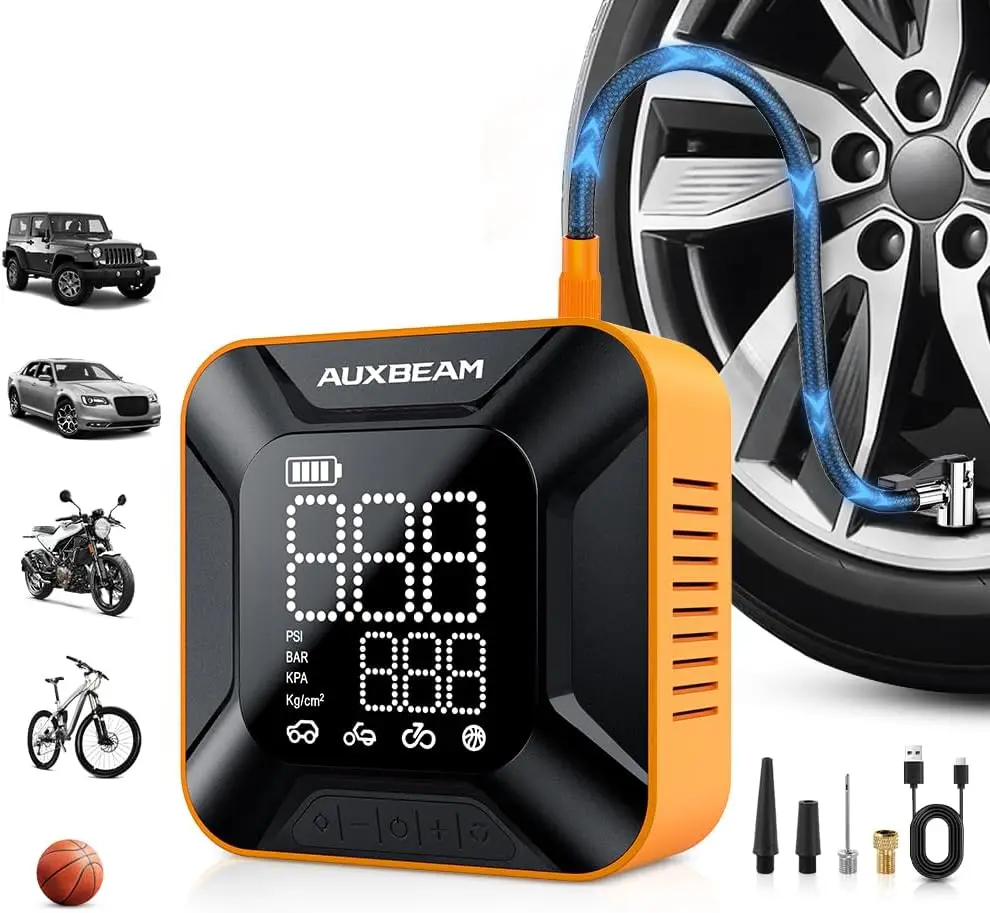 

Portable Tire Inflator with Digital Gauge, 150PSI Compact Air Compressor for Car, Motorcycle, Bike, Ball (Ultra-HD Screen)
