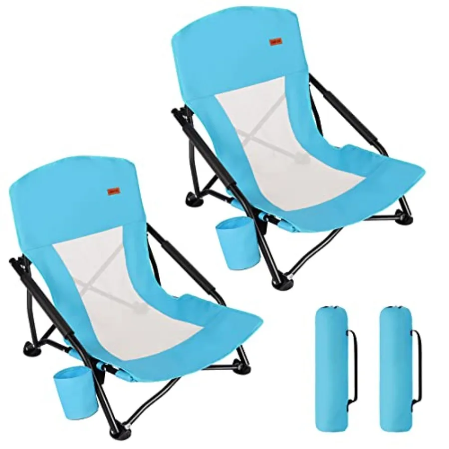 

Low Beach Chair for Adults 2 Pack, Low Profile Folding with Cup Holder and Carry Bag, Heavy Duty Chair for Outdoor Sand, Campin