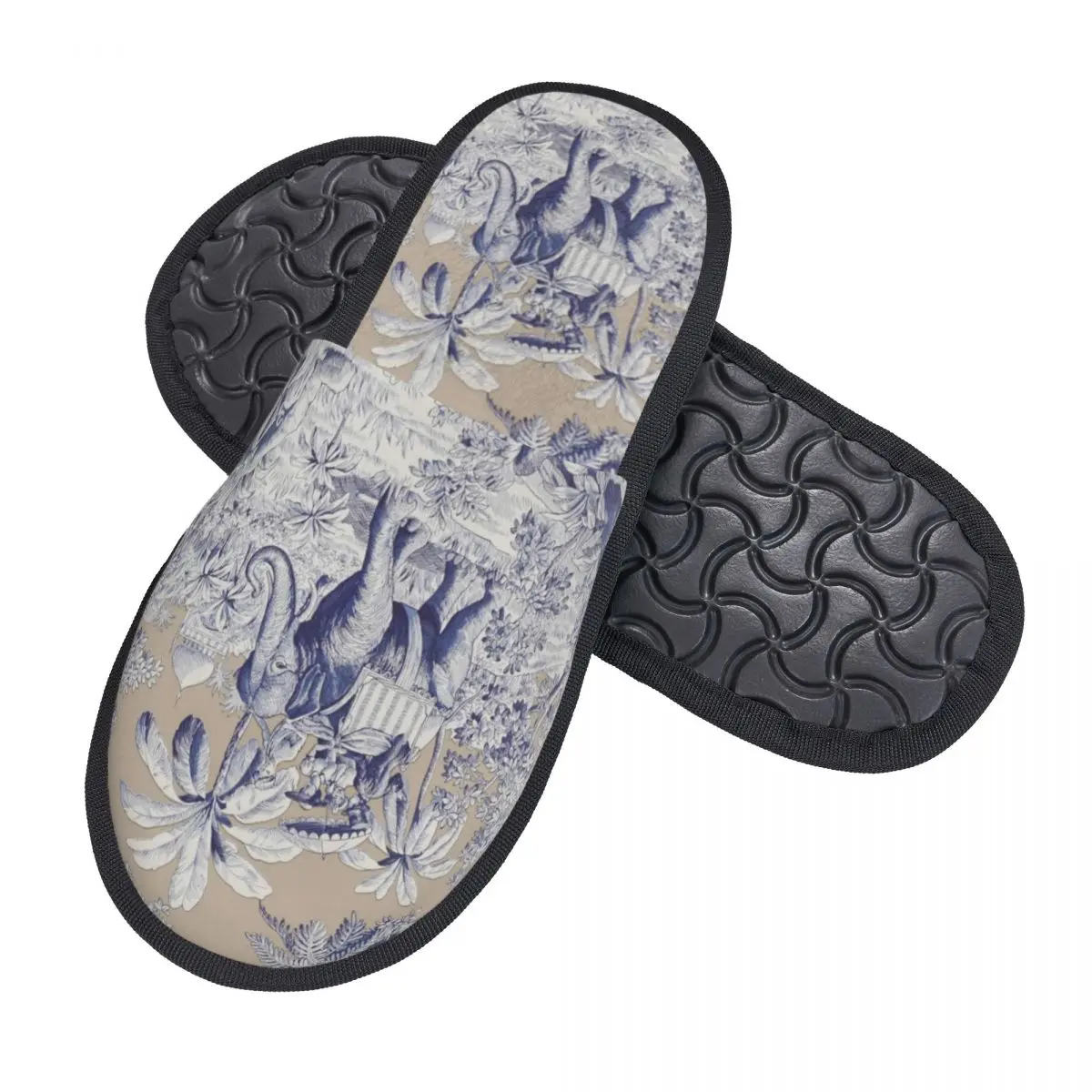 Custom Navy Blue Toile De Jouy French Motif Pattern Comfort Scuff With Memory Foam Slippers Women Hotel House Shoes