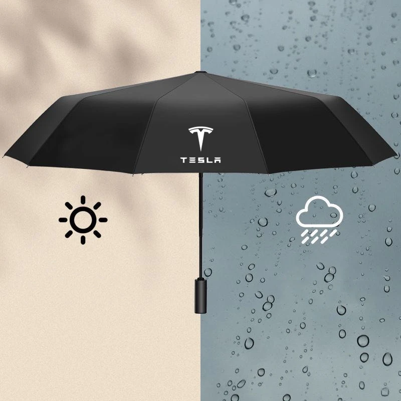 Windproof Double Layer Resistant Umbrella Fully Automatic Rain Umbrella For Tesla Model 3 Model X Model S Model Y Accessories