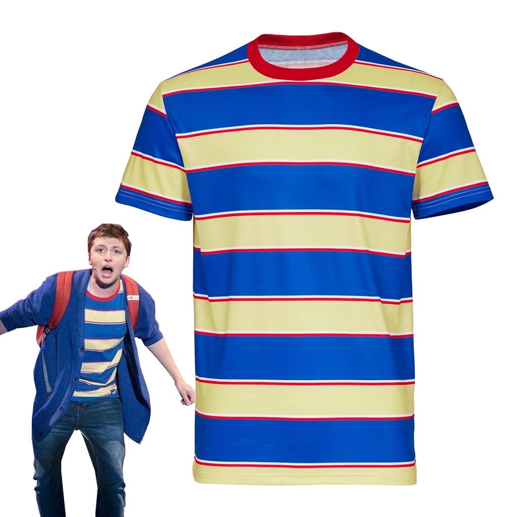 Musical Be More Chill Jeremy Heere Cosplay Costume Stripe T Shirt Top Men Halloween Carnival Party Disguise Outfit Casual Tshirt