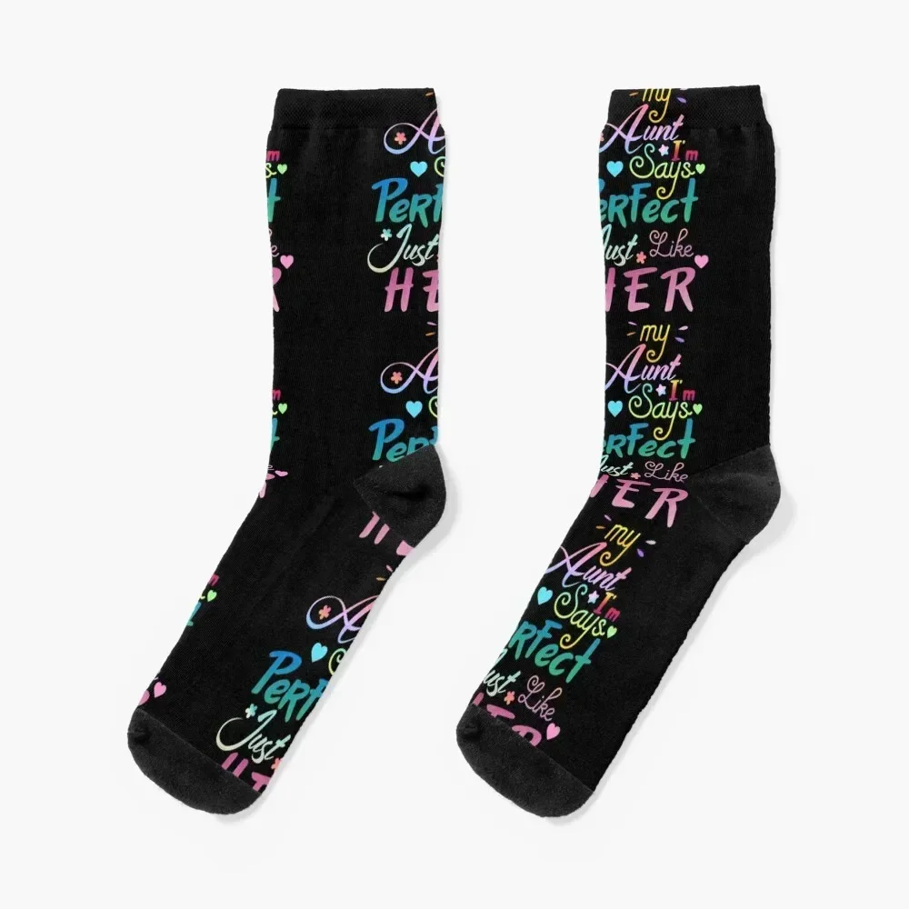 My Aunt Says I'm Perfect Just Like Her, Funny Aunt Gifts Socks Running hiphop New year's Men's Socks Women's