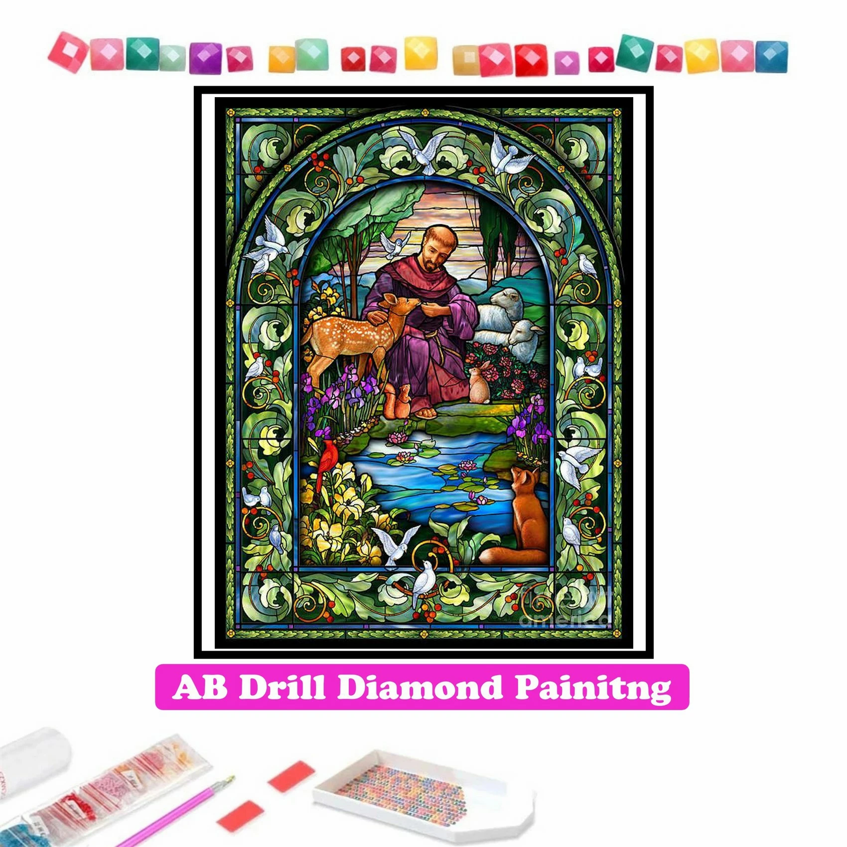 St. Francis of Assisi AB Diamond Painting Handicrafts Christian Religion Mosaic Rhinestone Cross Stitch Embroidery Home Decor