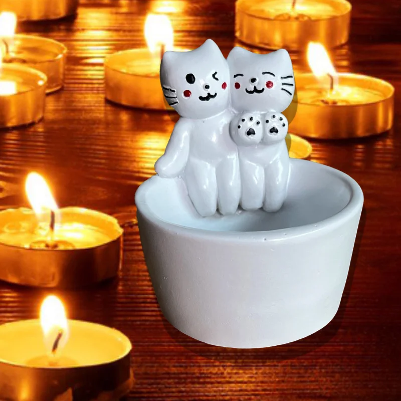 Cartoon Paar Kätzchen Kerzenständer Harz Ornament
