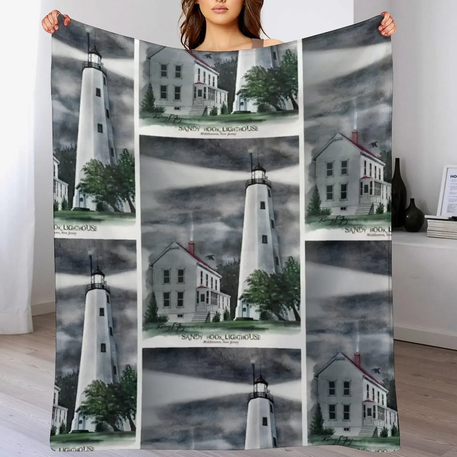 Sandy Hook Lighthouse Throw Blanket Faux Fur Soft Warm Blanket for Bed