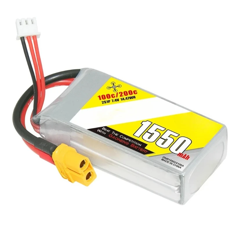 For Remote Control Car Model Aircraft Model FPV High Rate Polymer Lithium Battery with XT60 Plug 1550mAh 2S 7.4V 100C