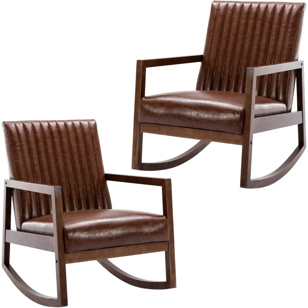 

CIMOO Faux Leather Rocking Chairs Set of 2 Mid Century Modern Recliner Accent Chair Comfy Lounge Arm Chair for Nursery Bedroom L