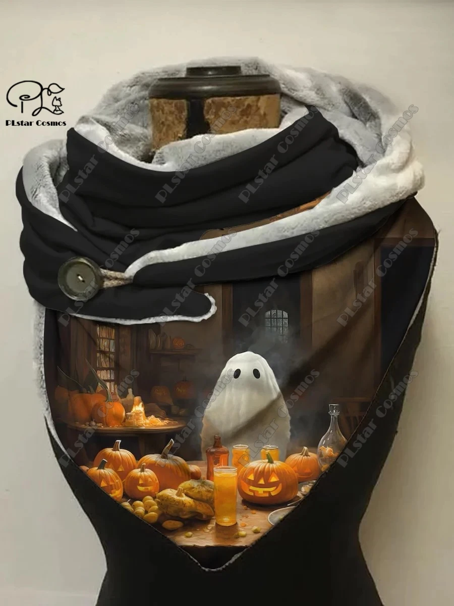 3D printed Halloween ghost skull crow pumpkin owl cat print warm shawl scarf spring and winter small triangle scarf w-1