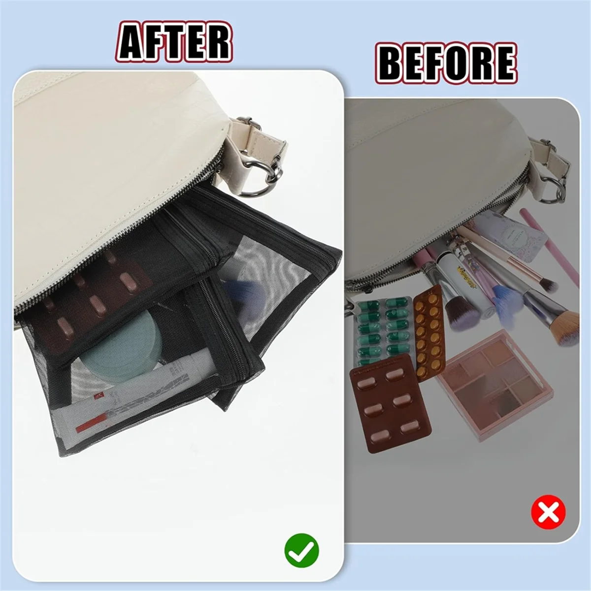 H-W 4pcs Mini Mesh Zipper Bags,Mesh Zipper Pouch Small Zipper Bags Nylon Zipper Pouch Mesh Makeup Bag for Home Office