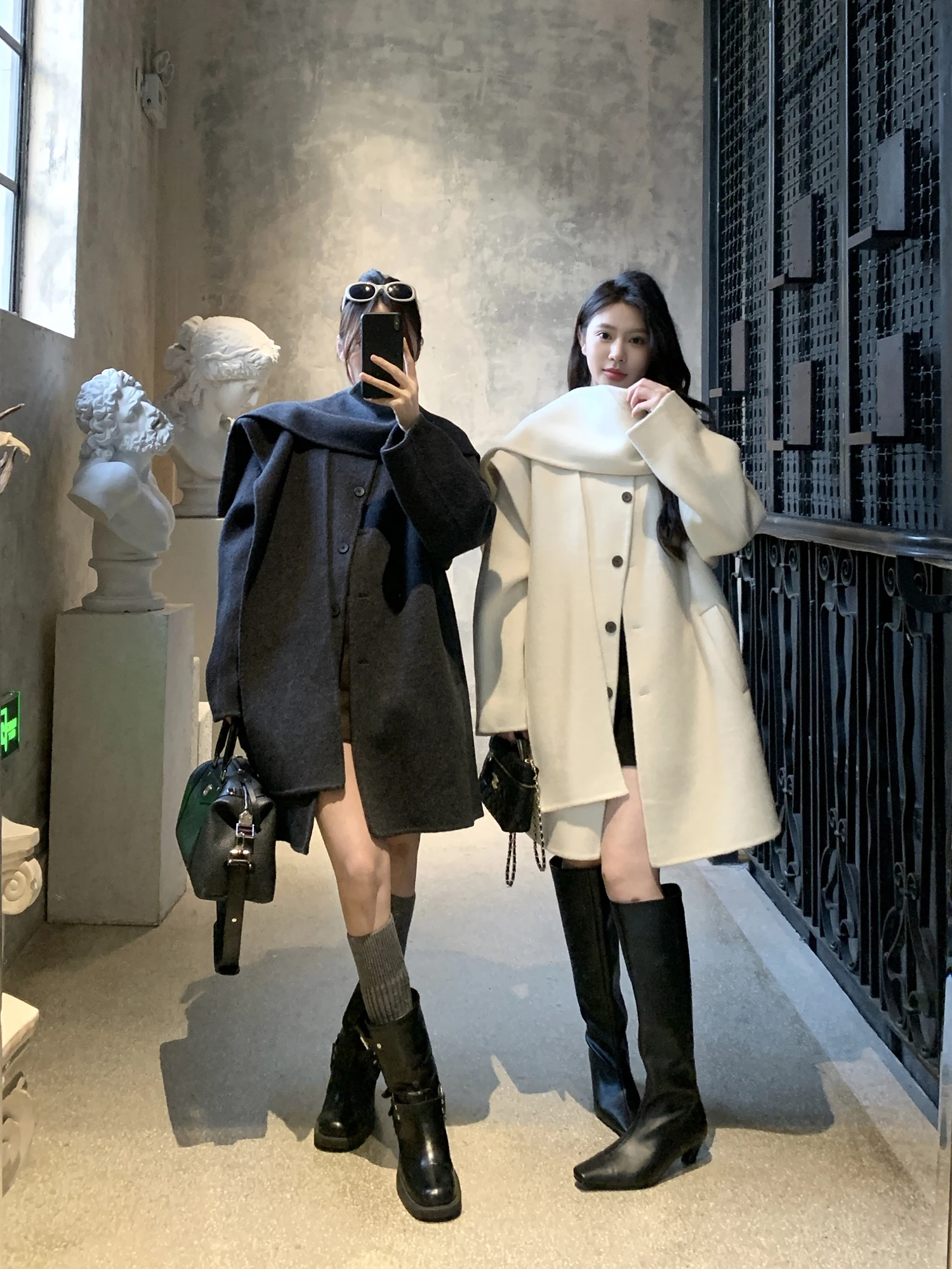 

Withmxboom ey Camel down Collar Detachable Scarf Woolen Coat Women Winter Elegance Casual Outerwear Long Sve Mid-Length