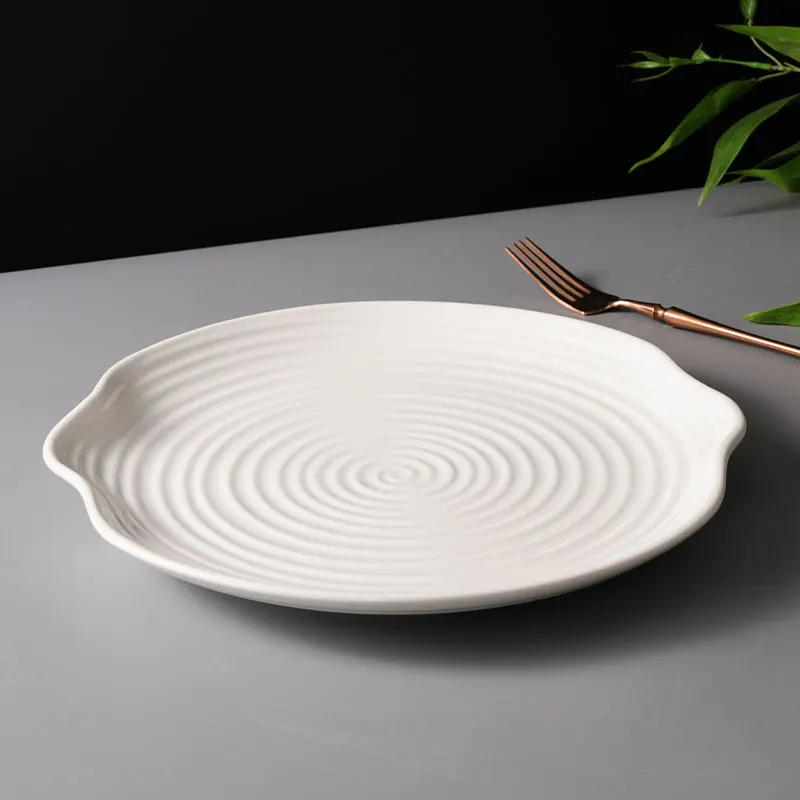 Special-shaped Round Pattern Western-style Steak Plate Dish Inventory Heart Salad Pure White Ceramic Tableware