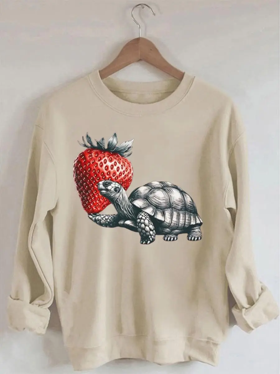 

Rheaclots Whimsical Turtle & Strawberry Printed Long Sleeves Sweatshirt