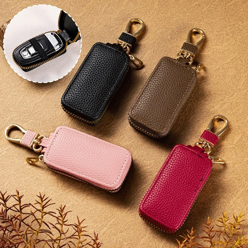 PU Key Pouch Zipper Key Holder Organizer Car Key Bag Wallet Keychain Fashion Simple Key Case Bag Men Women Car Key Protect Cover