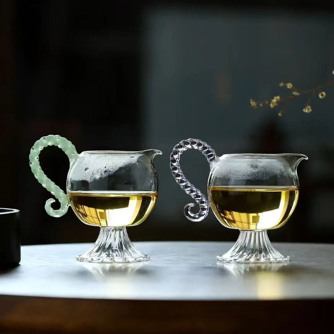 Thickened Heat-resistant Colored Handle Glass Fair Cup Tea Sea High Borosilicate High-legged Public Cup Tea Divider Even Cup