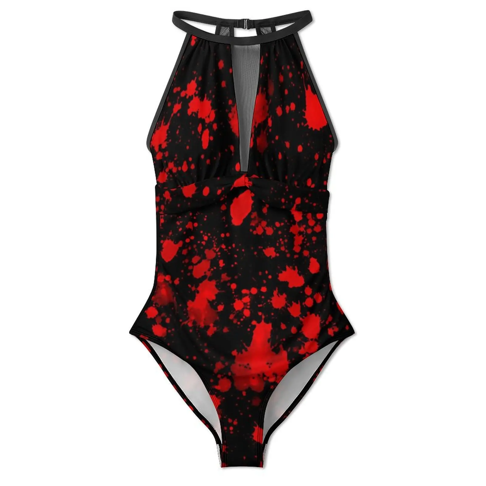 Red Paint Splash Swimsuit Abstract Art Push Up Swimwear One Piece Bathing Suits Bodysuit Sexy Design Beach Outfits Plus Size