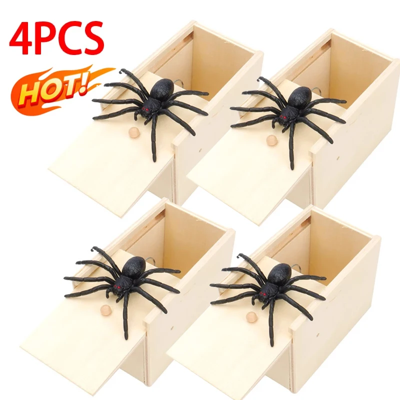 Trick Spider Funny Scare Box Wooden Hidden Box Quality Prank Wooden Scare Box Fun Game Prank Trick Friend Office Toys