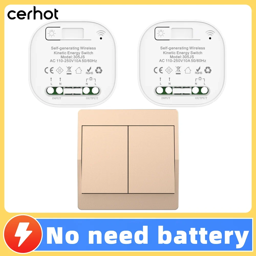 

Cerhot Smart Home Gold Self Powered Wireless Switches For Lights Kinetic Light Switch RF433 Remote Light Switches Push Button