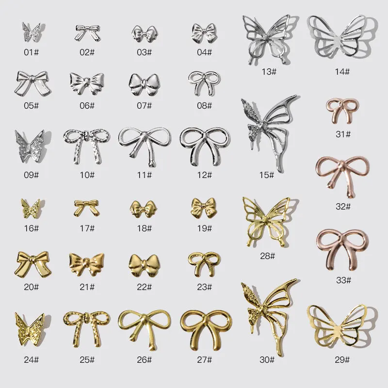 LYLE 50Pcs Alloy Bows Rivet Nail Art Charms Hot Trendy Light Luxury Golden Silver Hollow Butterfly 3D Nail Accessories Wholesale