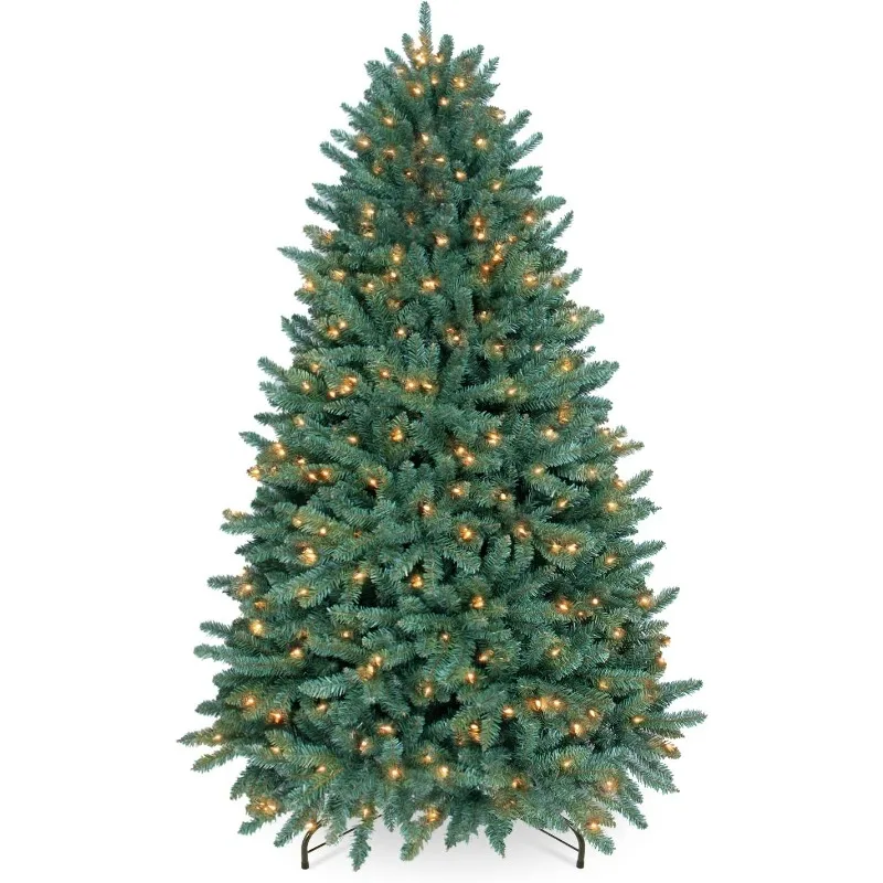 9 FT Pre-lit Christmas Tree, Hinged Blue Spruce Artificial Christmas Tree with Realistic 4668 Thicken Tips and 1500 Clear Lights