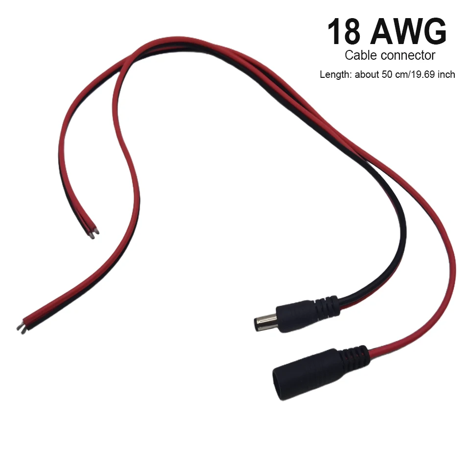

50cm 18AWG DC12V 24V Cable Connector Male Female Jack Cable Wire 19.69 inch Line Adapter Plug Power Supply 5.5 x 2.1mm/2.5mm