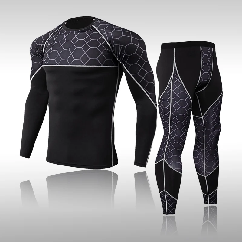 Conjuntos de roupa interior térmica de esqui masculino esportes secagem rápida funcional compressão treino de fitness camisas apertadas compressão