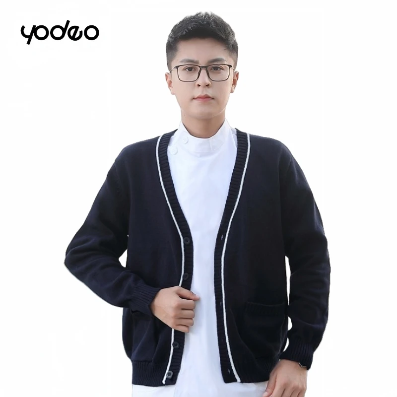 Manteau pull d'infirmière d'hôpital, cardigan tricoté chaud coupe-vent en velours doré épais, vêtements de travail d'infirmière résistants à l'usure pour hommes