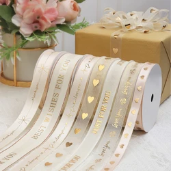 10Yards Elegant Heart Collection Happy Birthday Ribbon Valentines Wedding Event Party Christmas Decoration Baking Bouquet Bow