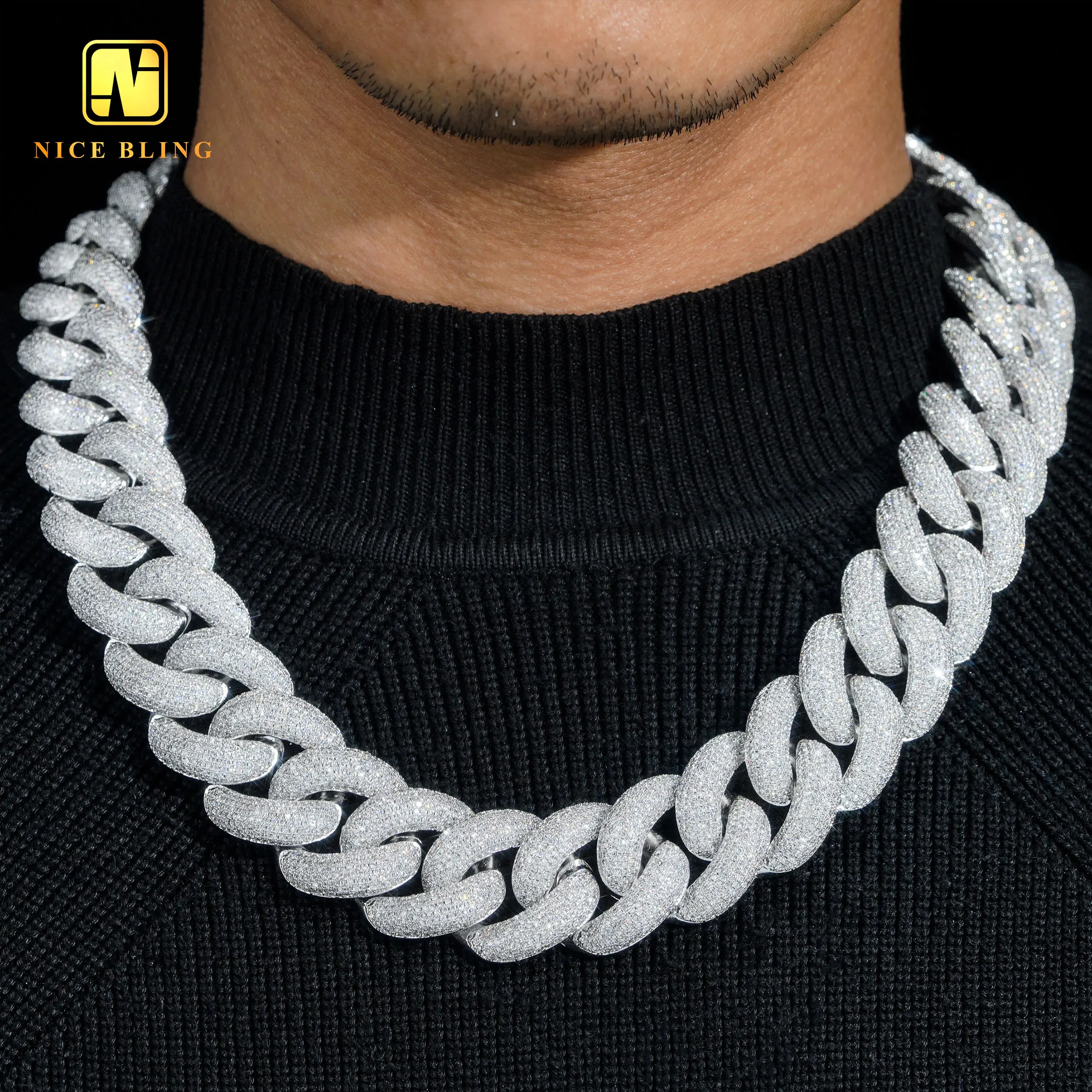 Cheap Price Hip Hop Fashion Jewelry Thick Cuban Link Chains 25mm Brass Cubic Zirconia Necklaces 18k Gold Plated for Rappers