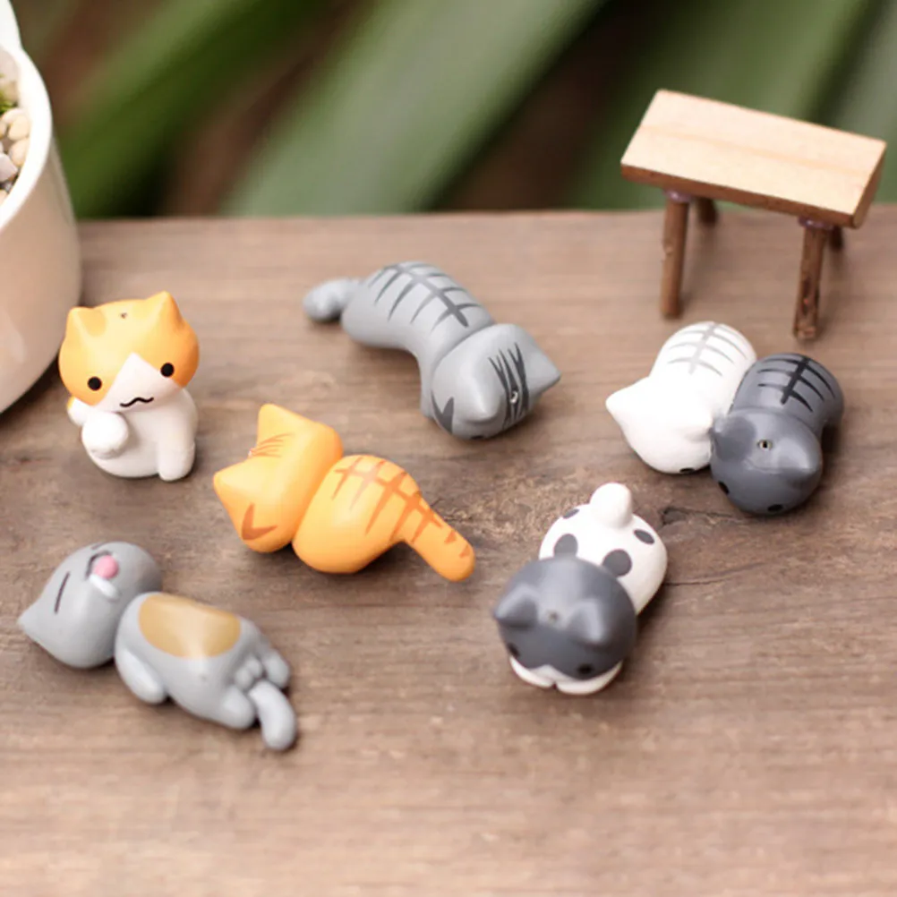 6Pcs PVC Cat Ornament Miniature Landscape Creative Decoration for Micro Landscape Garden Terrarium Moss Succulent Pot Decor