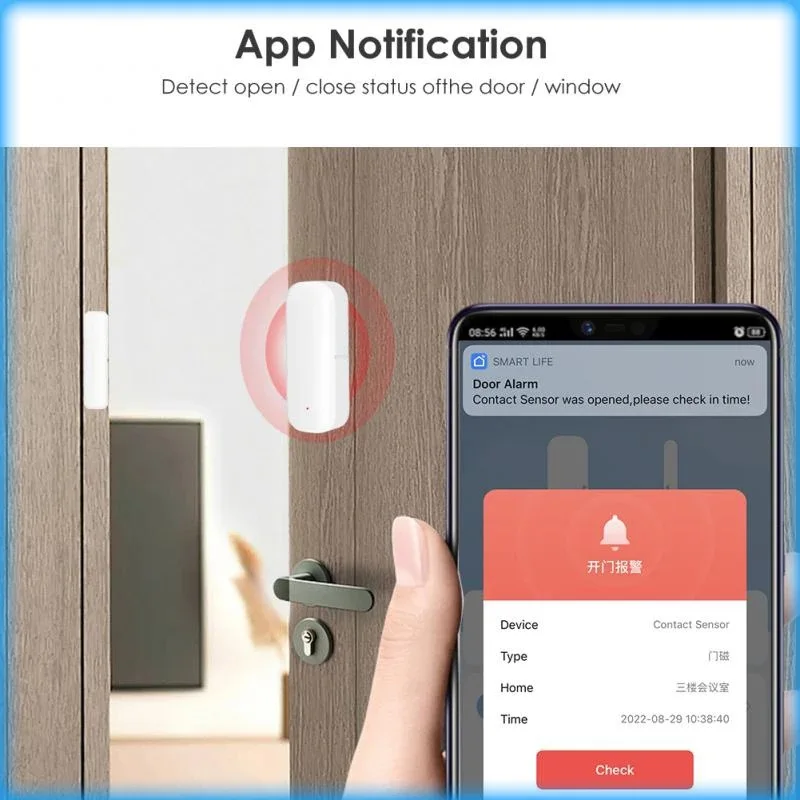Tuya Wifi  Smart Door Sensor Window  Entry Security Alarm Alexa Google Home Compatible Burglar Alarm Sensor for Home Security