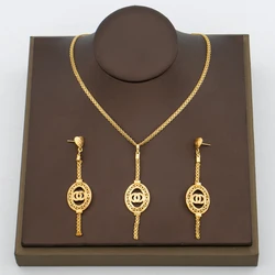 Ladies Elegant Jewelry Set for Women Copper Long Earrings and Pendant Necklace Bridal Party Gifts Copper Gold Plated Accessories