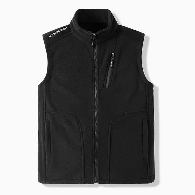8XL Autumn New Men Outdoor Casual Vest Jacket Men Solid Stand Collar Windproof Polar Fleece Vest Fishing Hiking Waistcoat Man