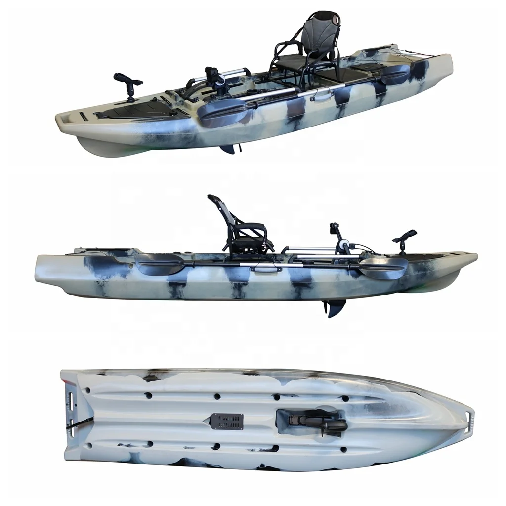 Vicking Kayak da pesca per persona singola da 3,8 m con sistema di trasmissione a pedale o kayak da pesca a motore elettrico in plastica dura in venditaMaterial