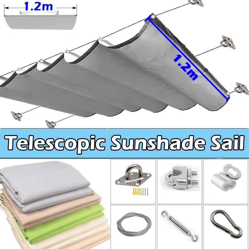 

Тент-маркиза телескопическая уличная шириной 1,2 м с комплектом для установки, летняя, водонепроницаемая, солнцезащитная, для пергол, выдвижная, для затенения