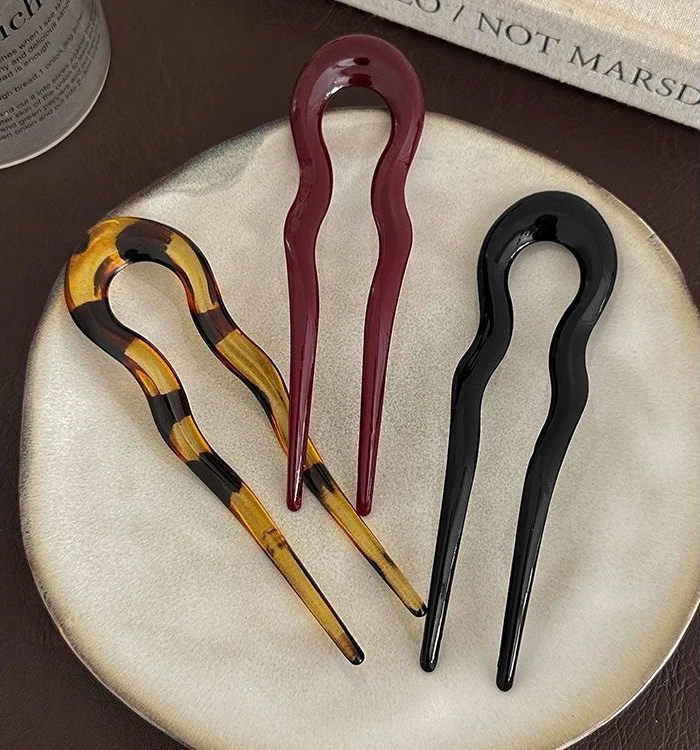 Elegant U-Shaped Hair Fork Acetate Fashion Geometric Design Sticks Tortoiseshell Hairpin Women Girls Headwear Accessories