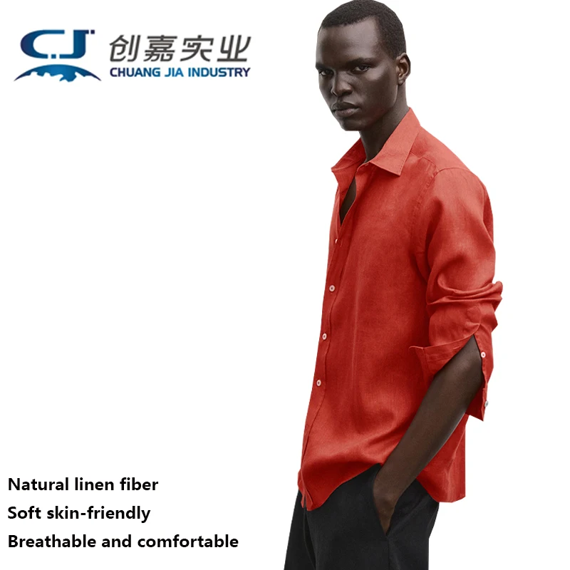 

High-end Natural Pure Linen Men's Long-sleeved Shirt, Featuring Simple Elegant Style, Casual Relaxed, Large Size Men's Clothing