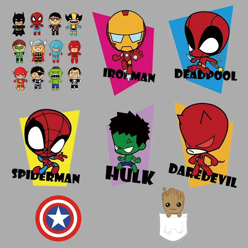 

Disney Marvel superhero Spiderman Hulk Iron Man Deadpool Cartoon Iron on Heat Transfer Patches Stickers Clothes Accessories Gift