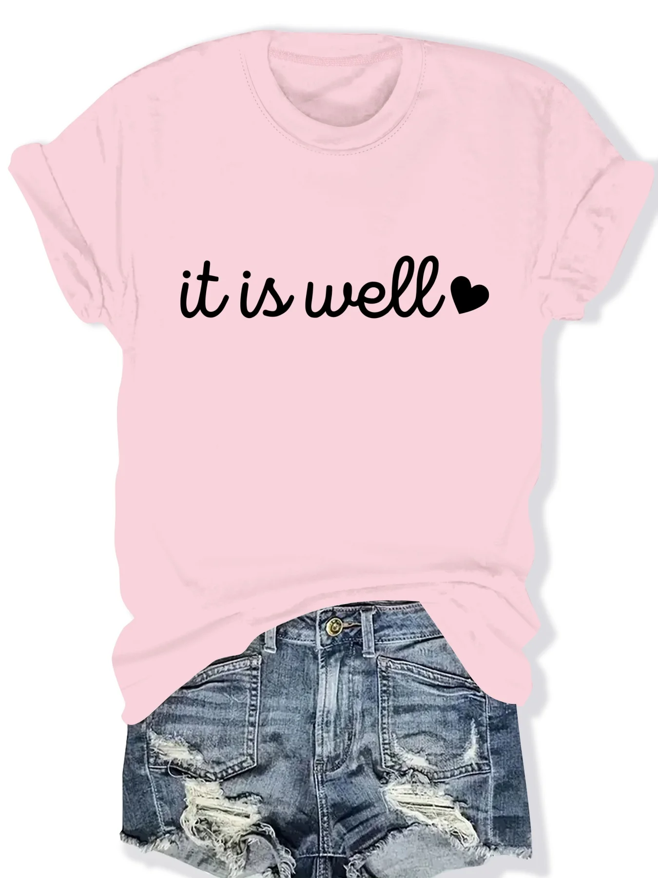 

Fashionable Ladies round Neck Short Sleeve T-Shirt with Letter Pattern Print Casual Comfortable Women's Top