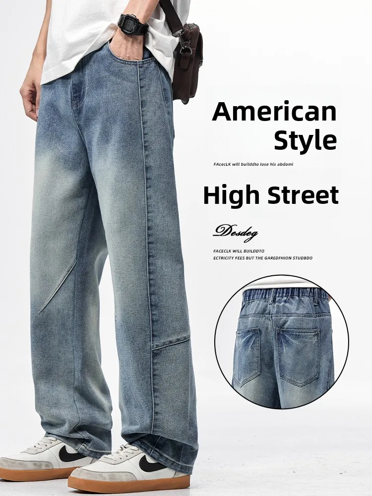 

Youth Faion Loose Straight Leg Jeans Men's Autumn Winter Thin Waed Jeans American Retro Sle Long Trousers Casual Wear