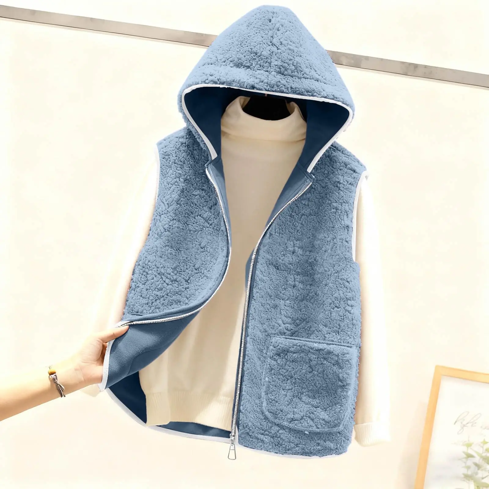 

Women'S Fashionable Vest Casual Fashion Loose Vest Layer Flocking Vest Autumn Winter Style Jacket V Neck Jacket Vest